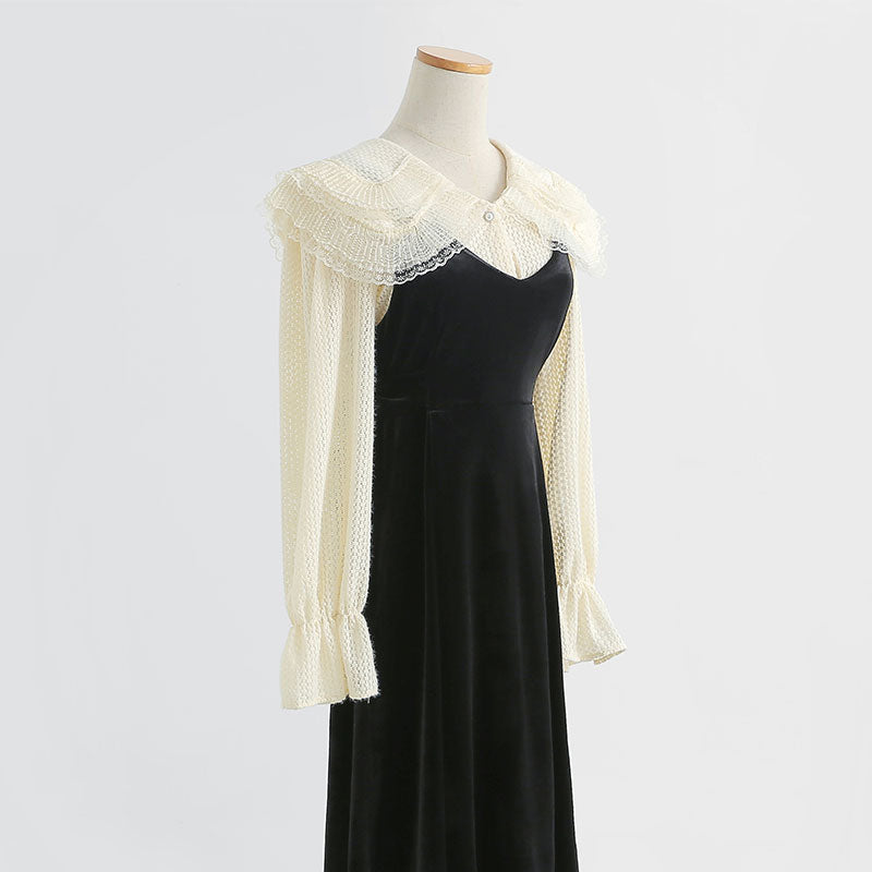Hepburn black suspender dress two piece suit female 2273