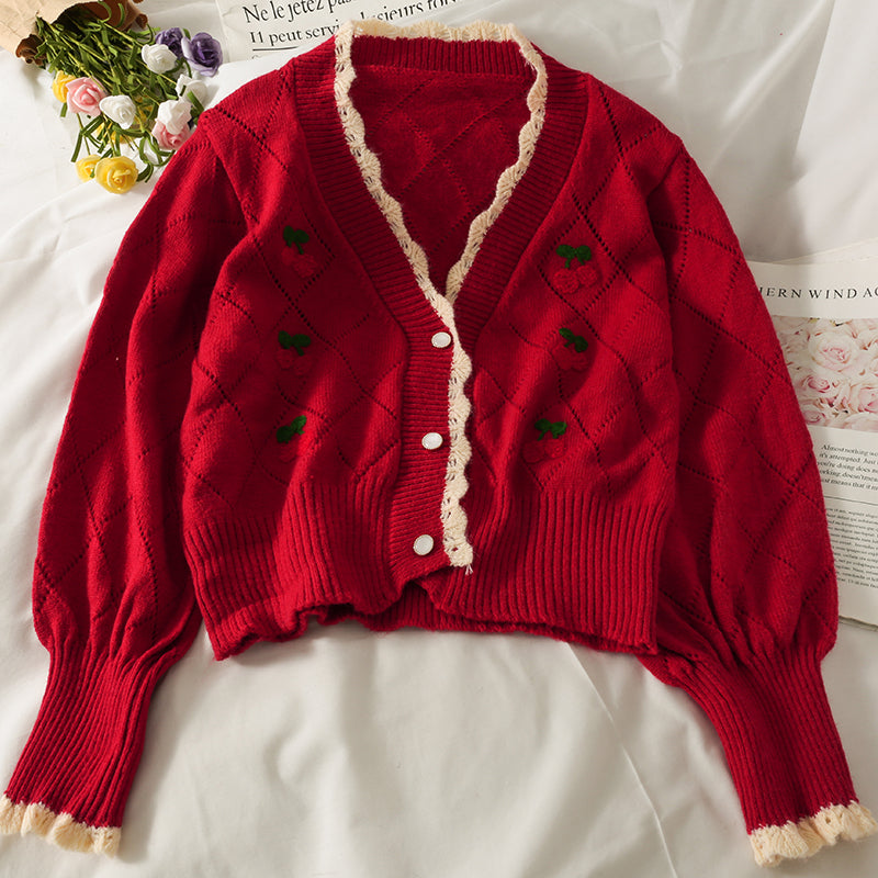 Cute cardigan cherry sweater 1481