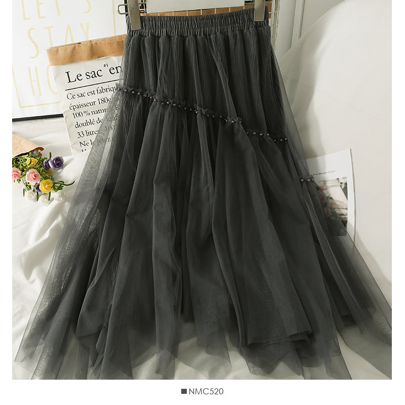 Korean gauze stitched irregular ear skirt for women 2489