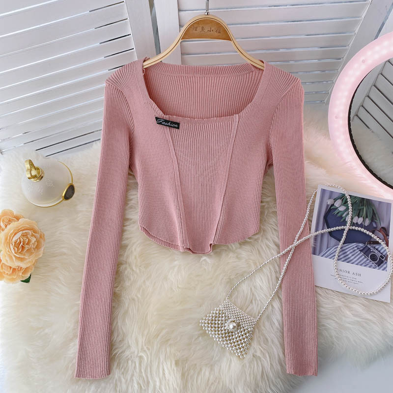 New women's long sleeve T-shirt design short top 1589