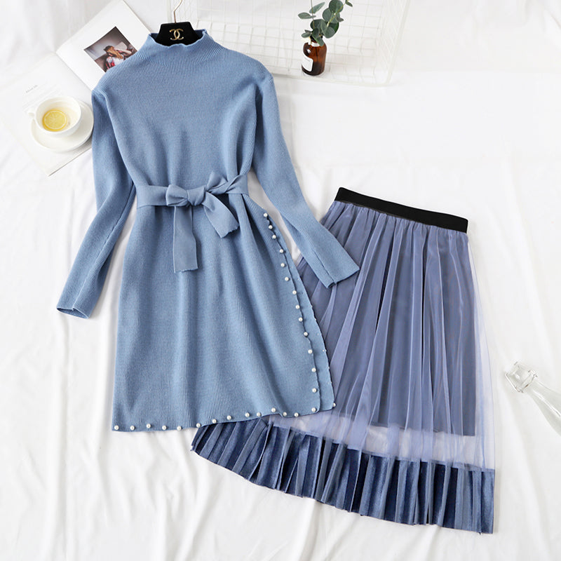 Age reduction suit two piece Pullover temperament knitted dress knee length skirt children 2172