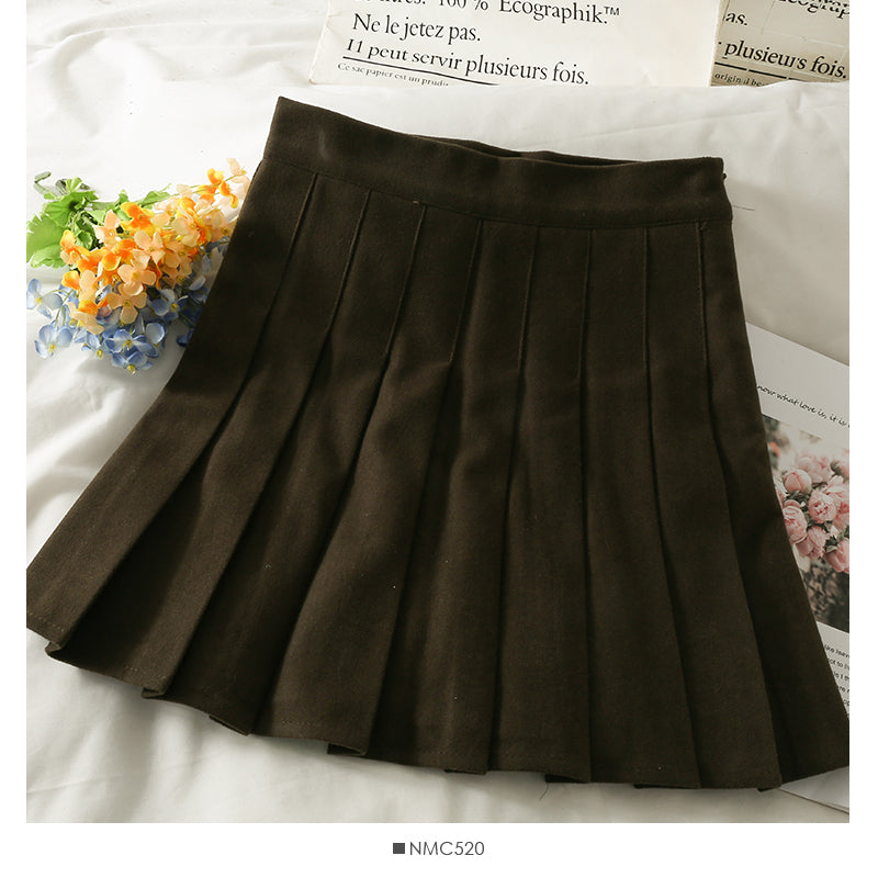 Retro High Waist thin solid color versatile skirt 2555