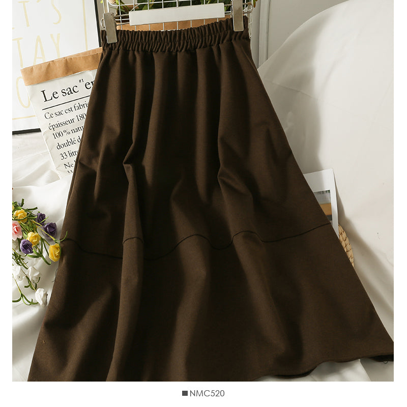 Simple and versatile elastic waist thin stitched skirt for women 2530
