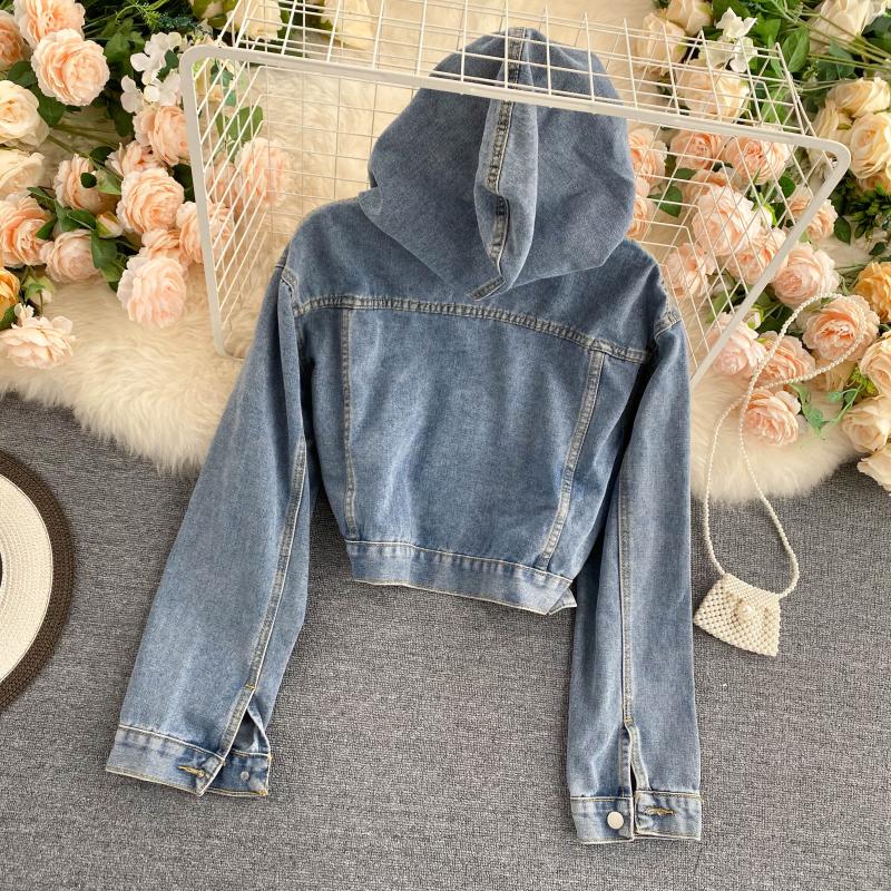 Age reducing hooded cardigan autumn new female casual versatile denim jacket female 1472