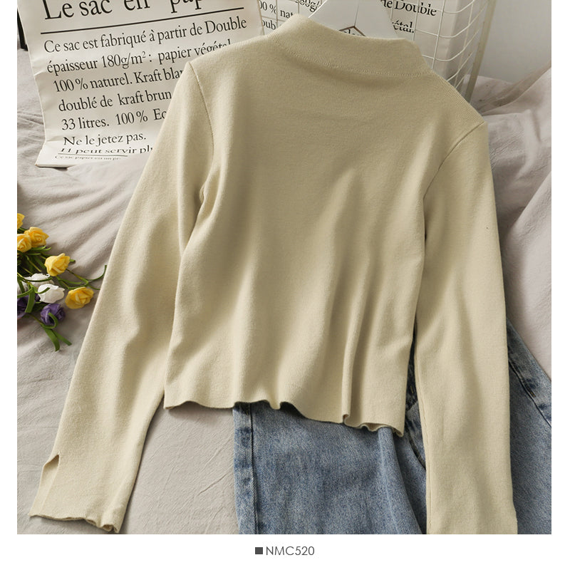 Korean leopard bow half high neck solid color sweater for women 1935