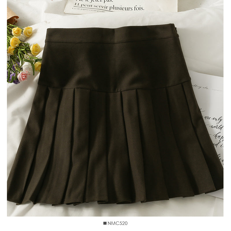 Versatile high waist slim tweed A-line skirt 2492