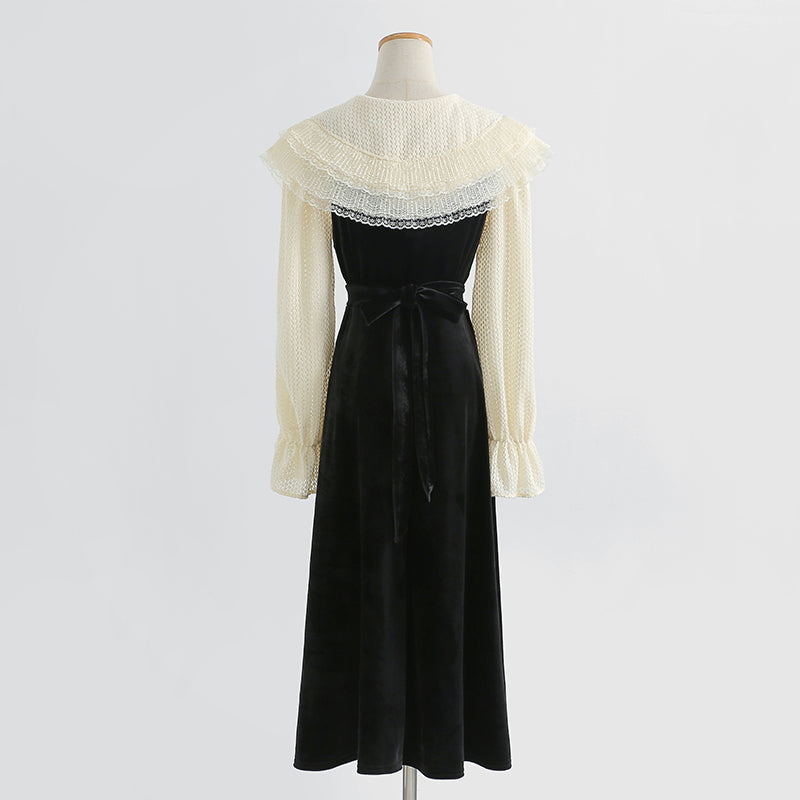 Hepburn black suspender dress two piece suit female 2273