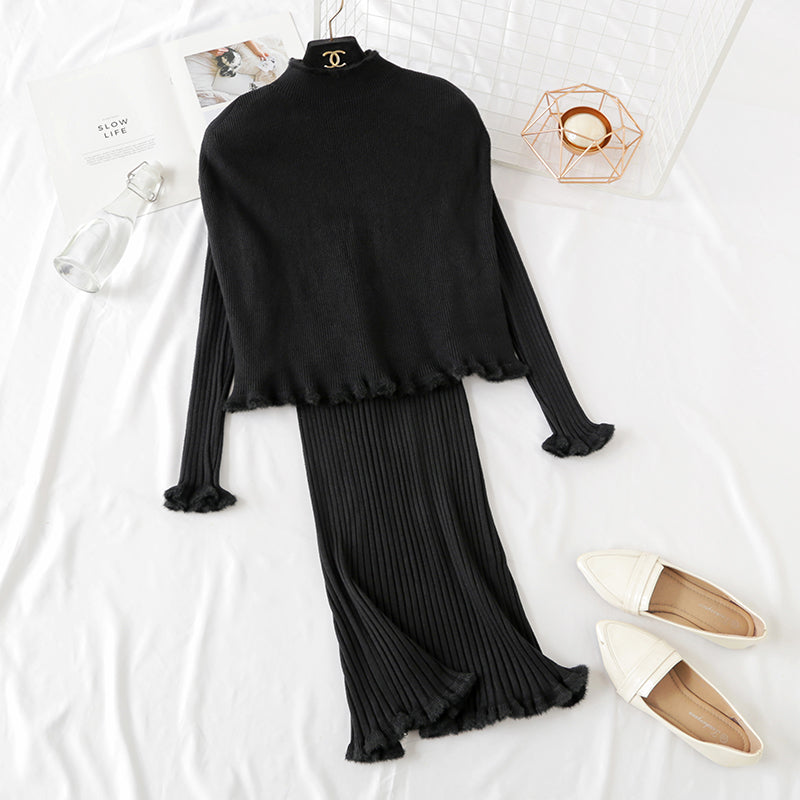 Small fragrance slim fit bag hip cloak shawl wool dress knee two piece suit 2349