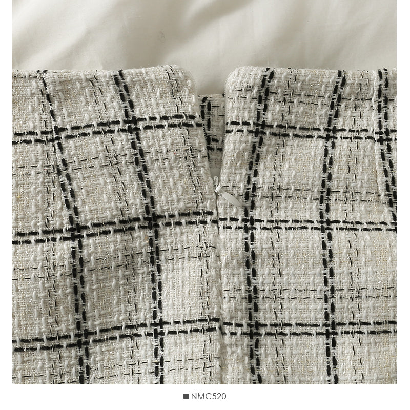 Hong Kong style retro high waist thin tweed skirt 2525