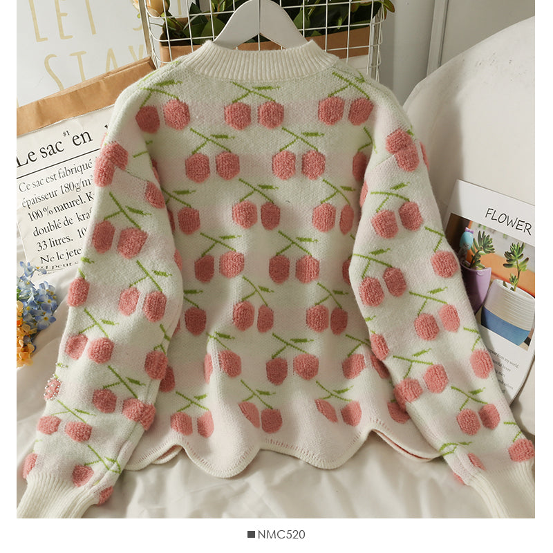 Women's autumn bound Beaded loose thin sweater with wavy edge 1747