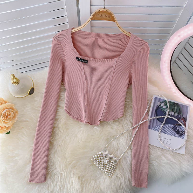 New women's long sleeve T-shirt design short top 1589