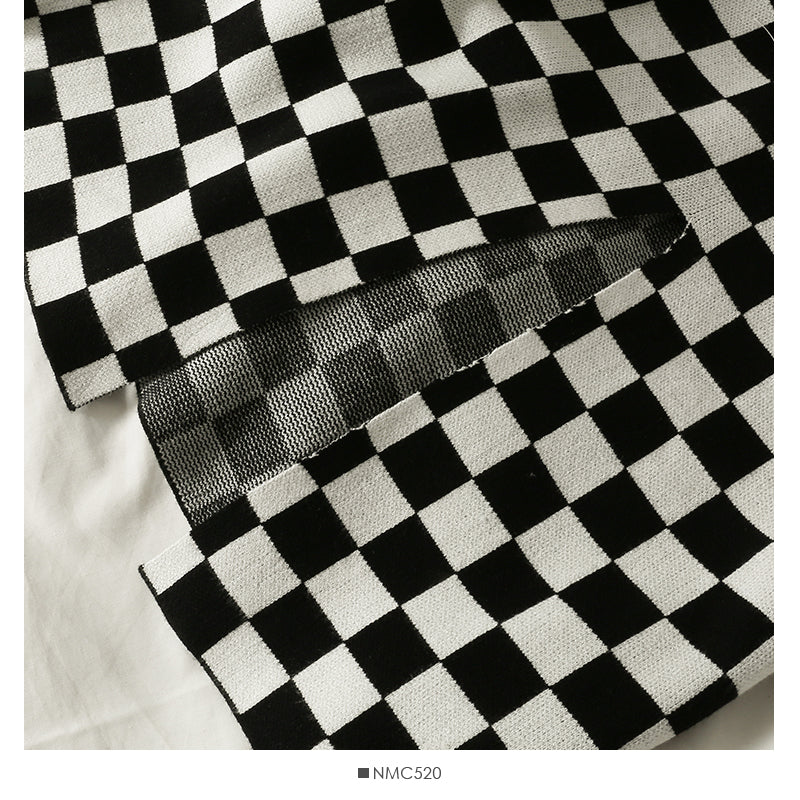 Korean Plaid elastic waist thin split knit one-step skirt 2526