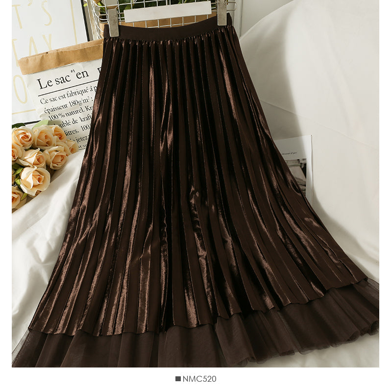 Bow Decorative High Waist medium length yarn skirt for women 2495