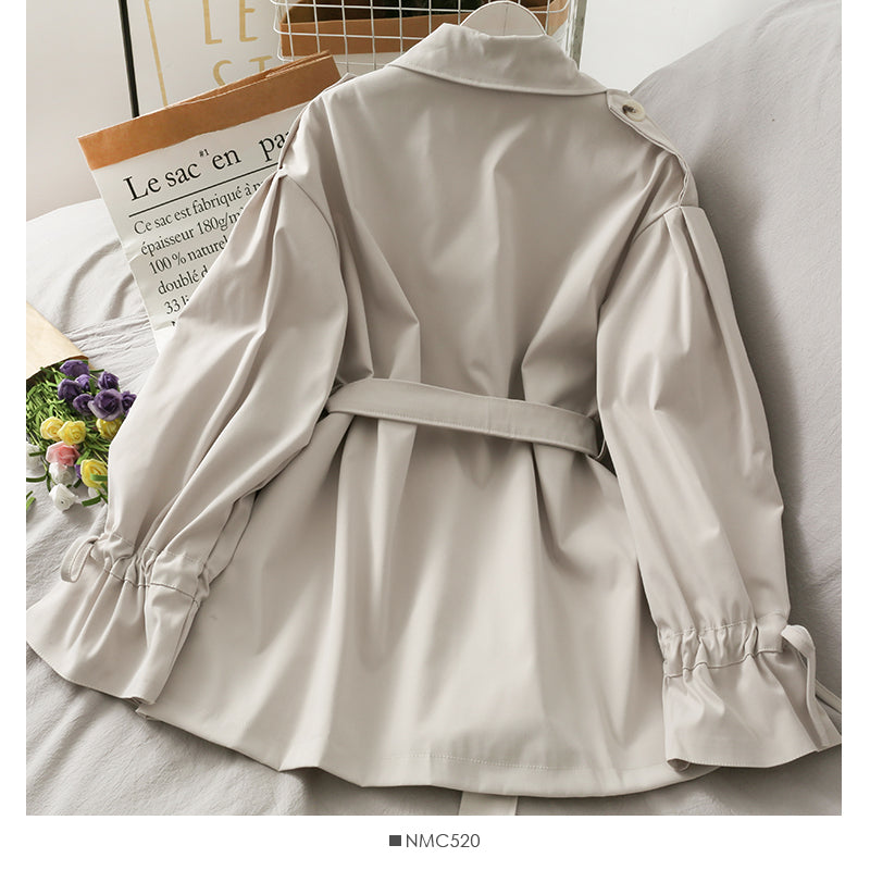 Han Fan loose and thin medium length double breasted solid coat 2085