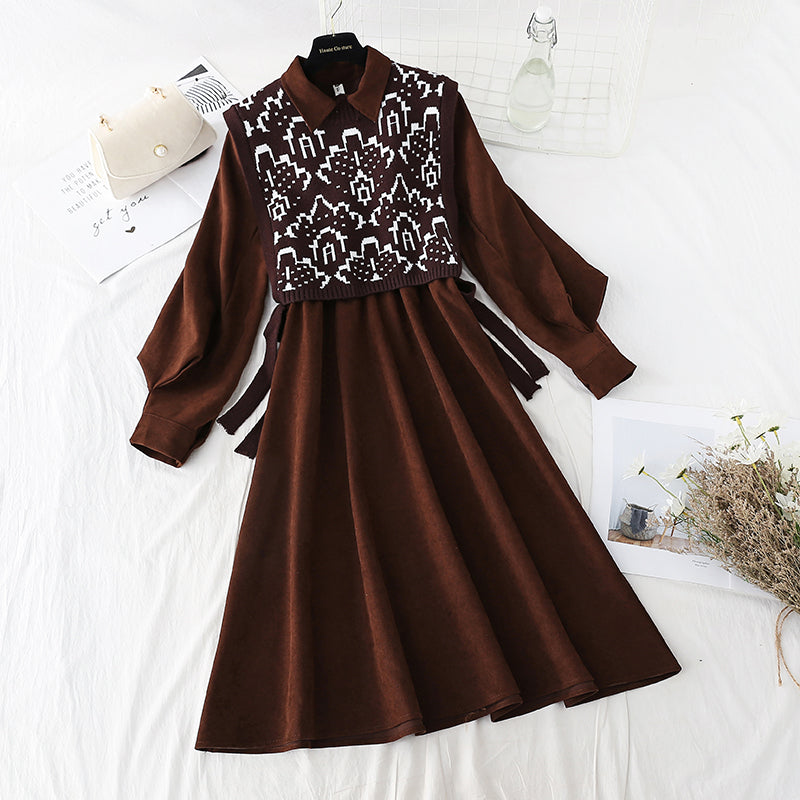 New waistcoat two piece slim knit dress 2137