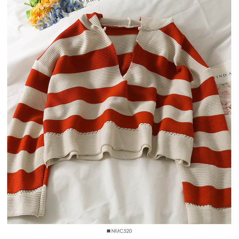 Hooded sweater women's autumn stripe versatile long sleeve Pullover Sweater 1989