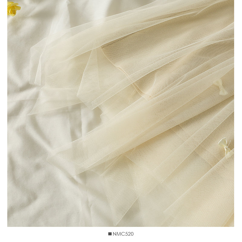 Three dimensional bow high waist medium length skirt 2564