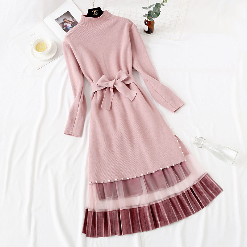 Age reduction suit two piece Pullover temperament knitted dress knee length skirt children 2172