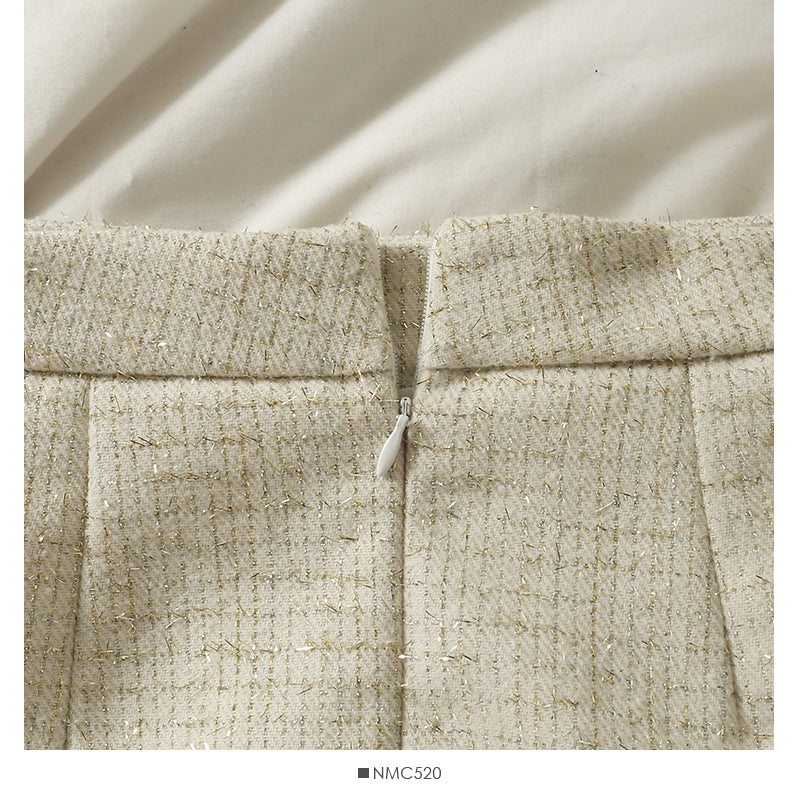 Hong Kong style retro bright silk Plaid tweed high waist A-shaped skirt 2527