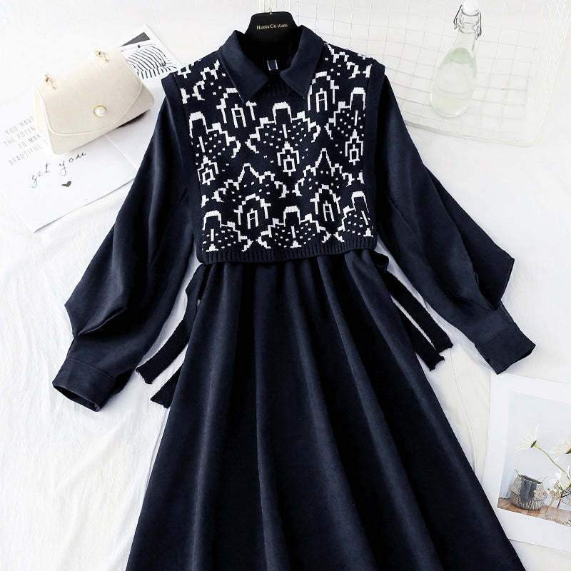 New waistcoat two piece slim knit dress 2137