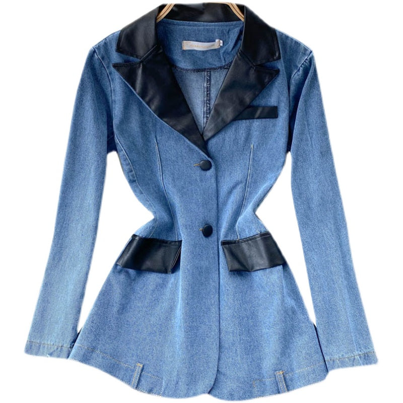 Denim coat women's waist closing thin coat 1525