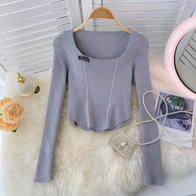 New women's long sleeve T-shirt design short top 1589