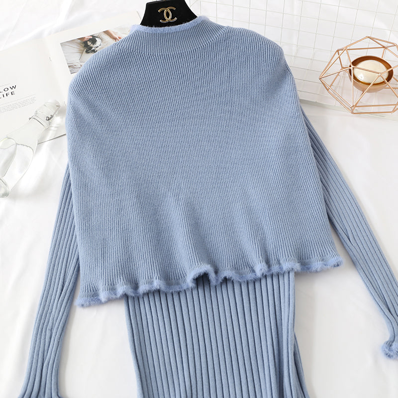 Small fragrance slim fit bag hip cloak shawl wool dress knee two piece suit 2349