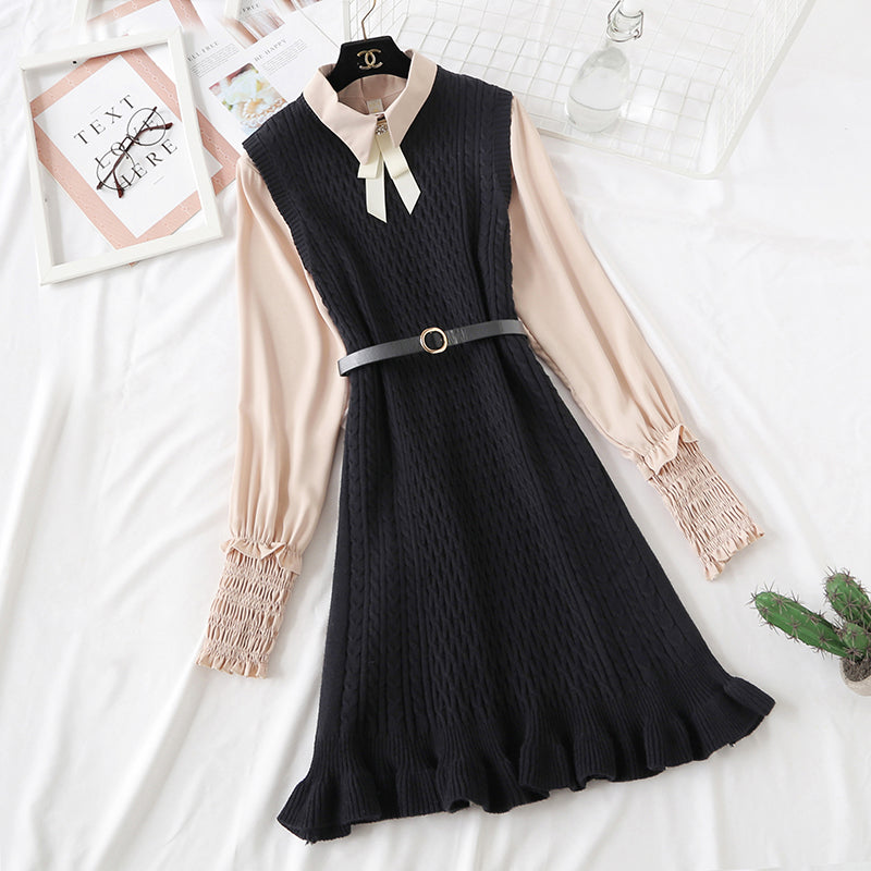 Knitted vest dress children's shirt fashion vest skirt sweater skirt two piece set 2350