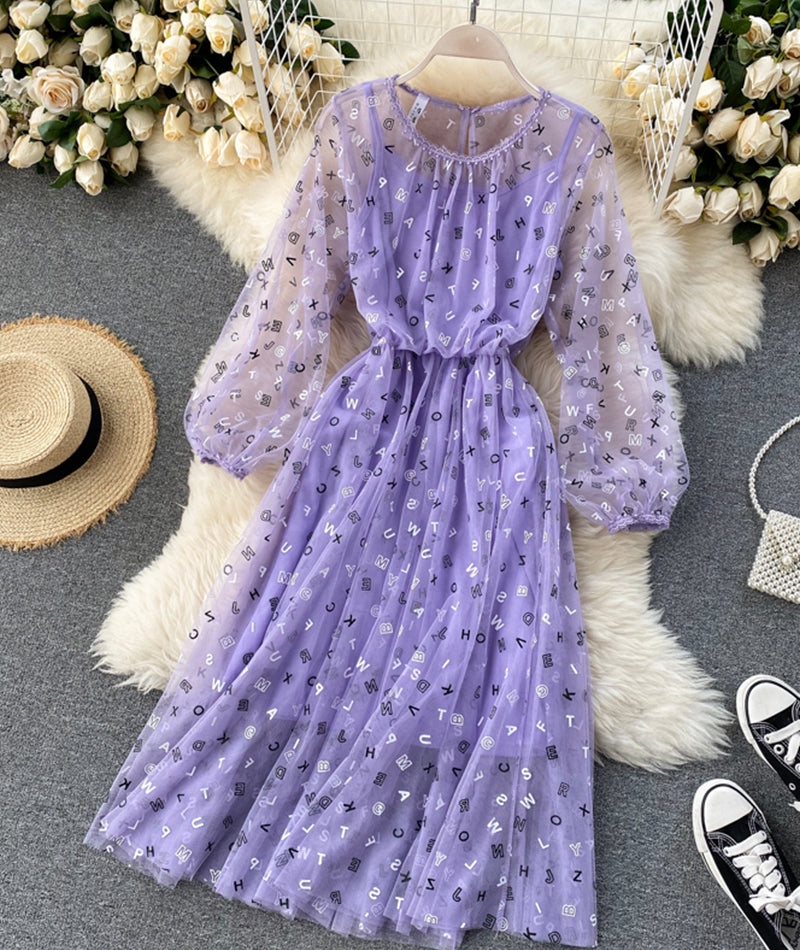 Cute A line letter dress long sleeve dress two pieces sets 1316
