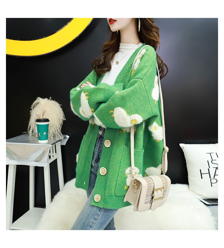Languid lazy wind sweater , loose sweater of spring and autumn, lovely sheep embroidery cardigan 1459
