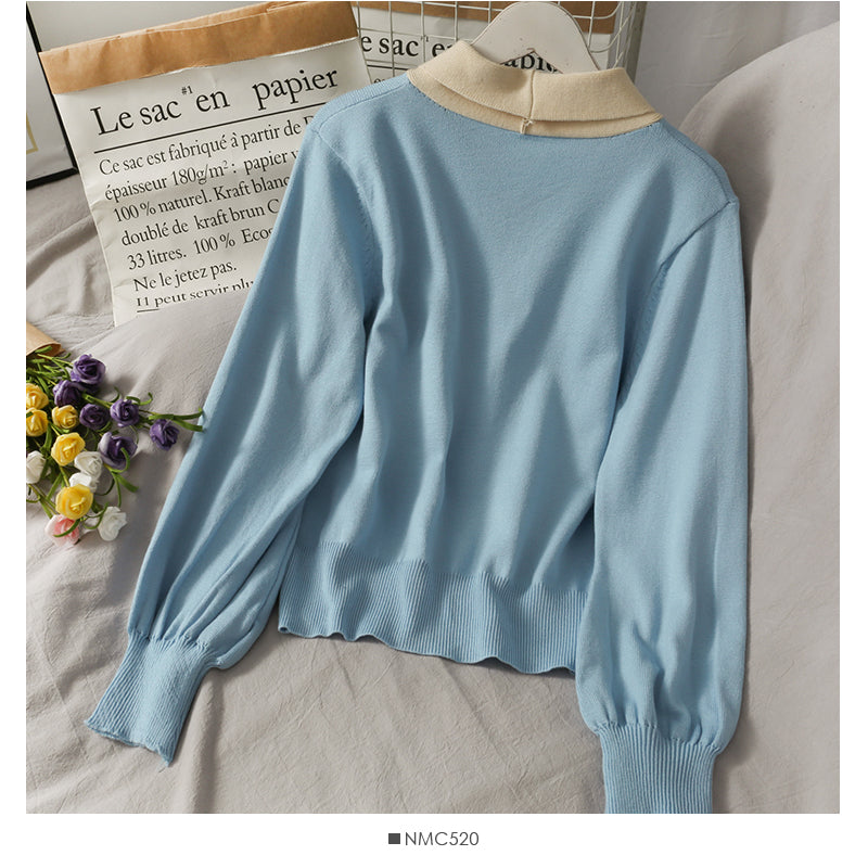 New color blocked bow single breasted loose knit 1937