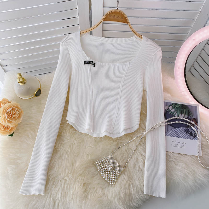New women's long sleeve T-shirt design short top 1589