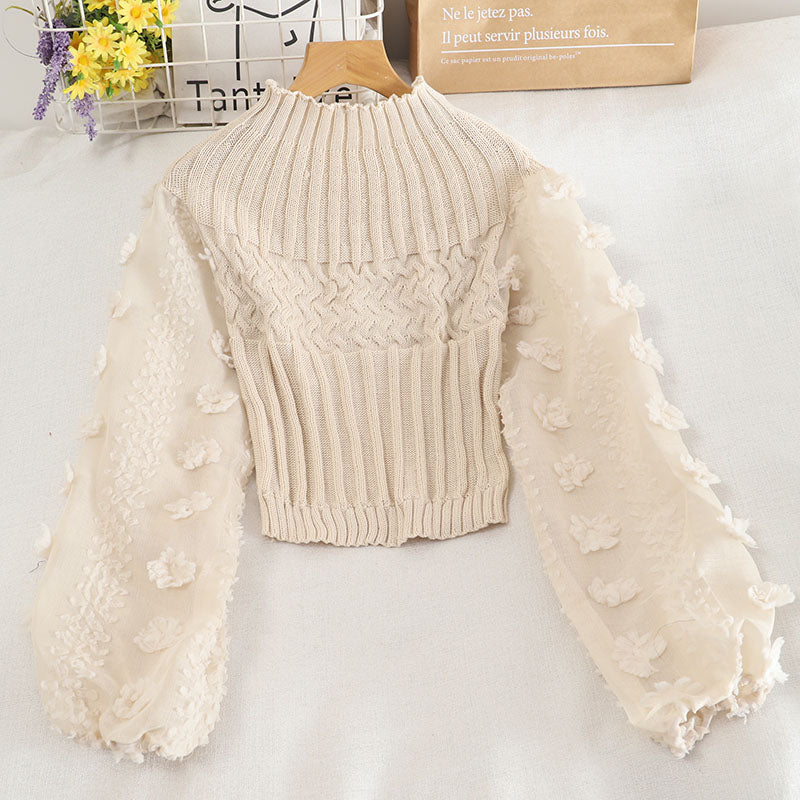 Sweet applique long sleeve cropped sweater 1478