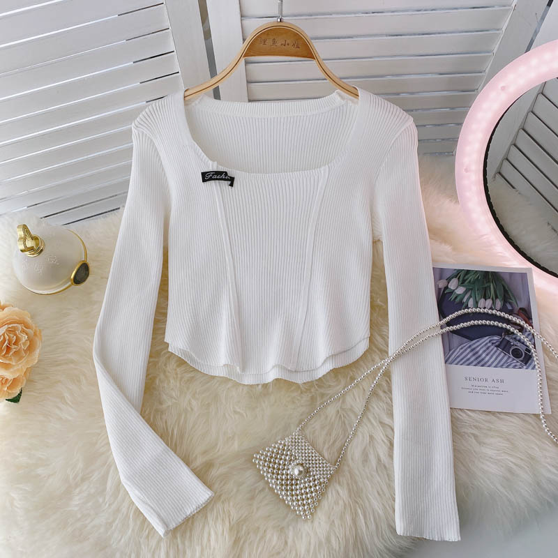 New women's long sleeve T-shirt design short top 1589