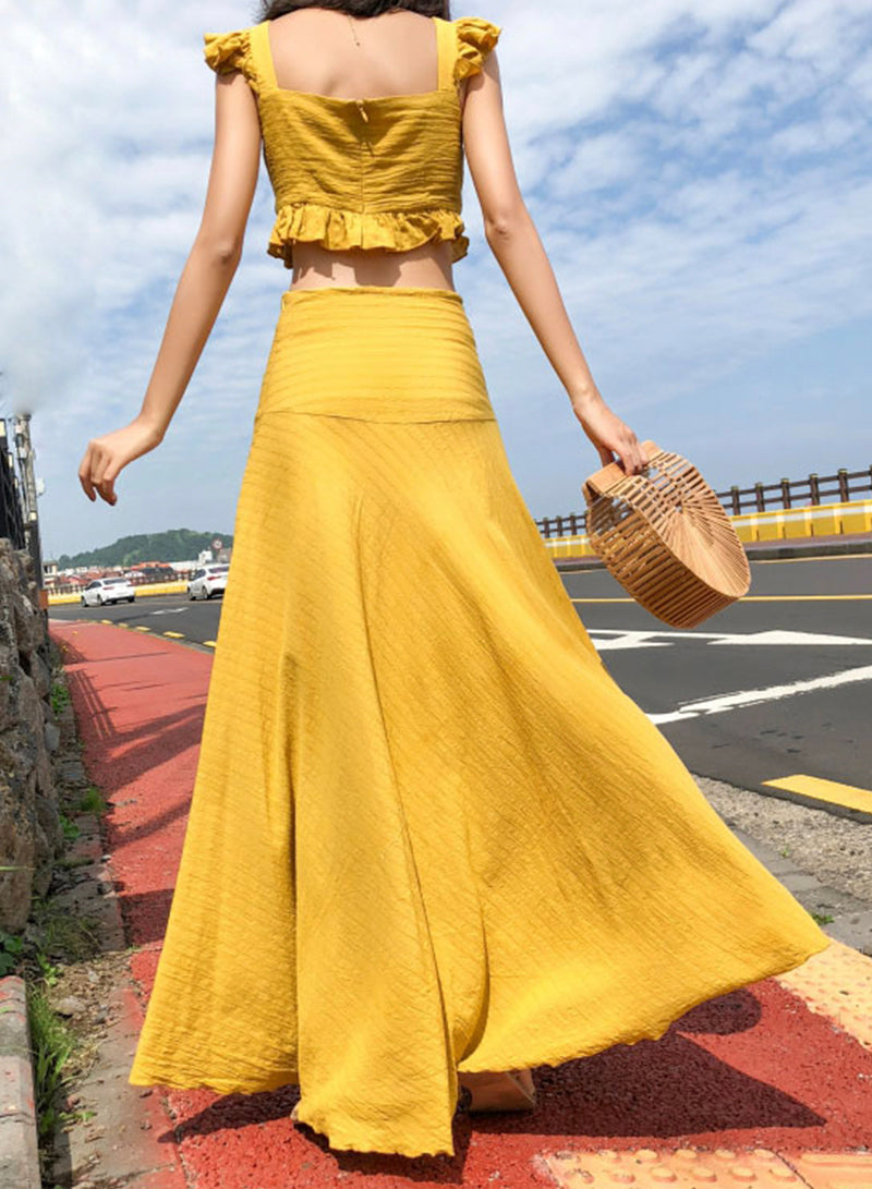 Cute yellow two pieces dress summer dress 1216