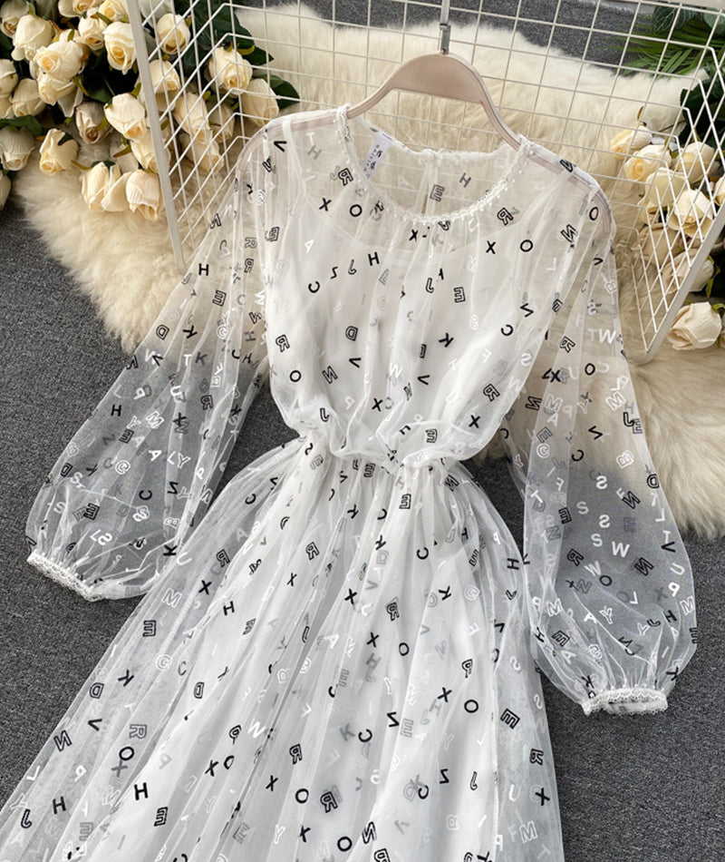 Cute A line letter dress long sleeve dress two pieces sets 1038