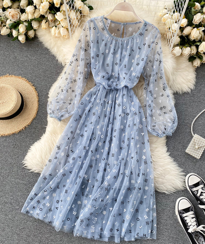 Cute A line letter dress long sleeve dress two pieces sets 1038