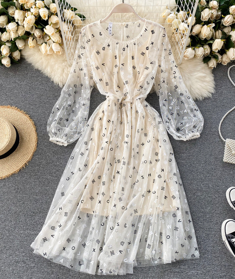 Cute A line letter dress long sleeve dress two pieces sets 1038