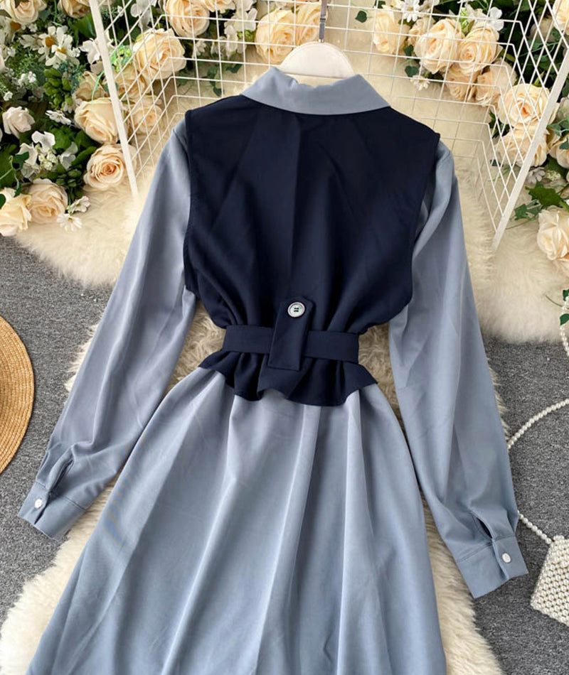 Fashionable vest + long sleeve shirt dress two pieces suit 1025