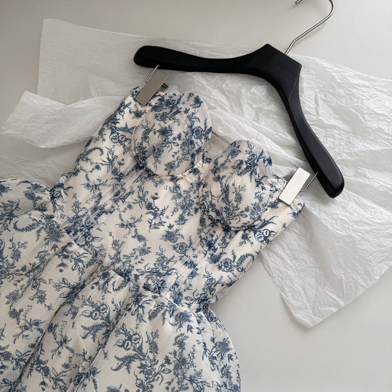 Sexy Ball Gown Sweetheart Floral Blue Summer Dress Holiday Party Outfits For Women DP0083