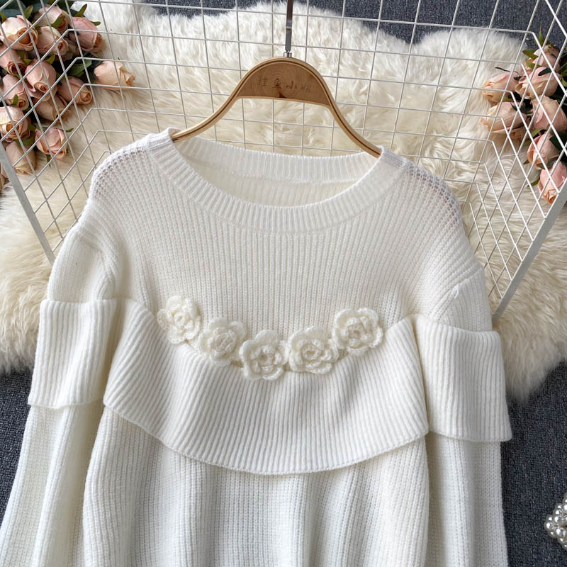 Lovely flowers long sleeve sweater round neck sweater 005