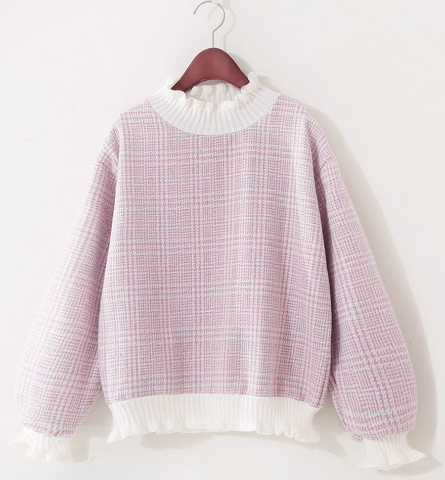 Cute plaid long sleeve top T-shirt 071