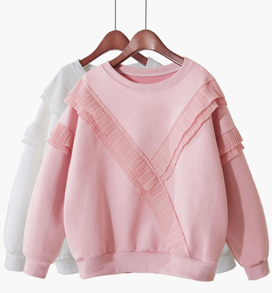 Blue round neck long sleeve tops 069