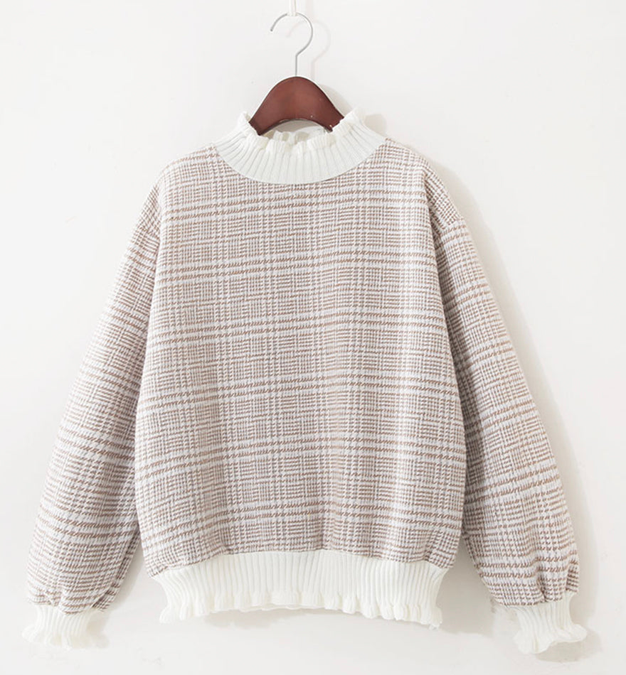 Cute plaid long sleeve top T-shirt 071