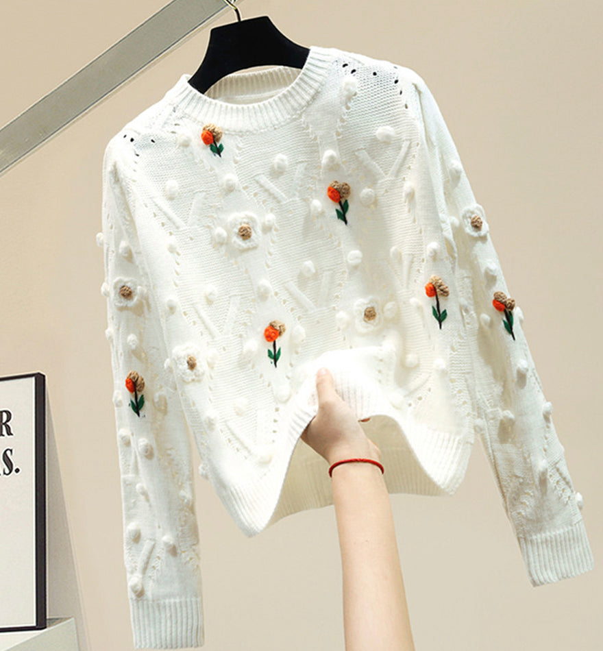 Cute round neck long sleeve sweater 073