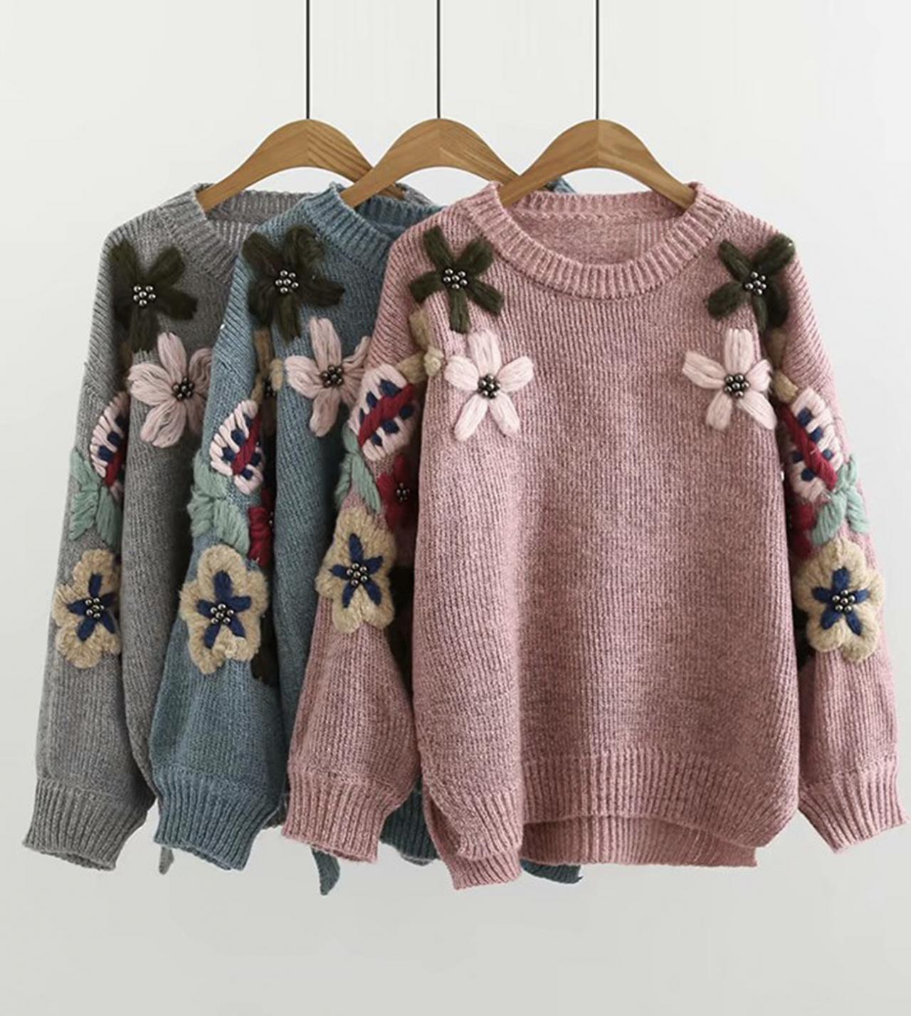 Lovely flowers long sleeve sweater 044