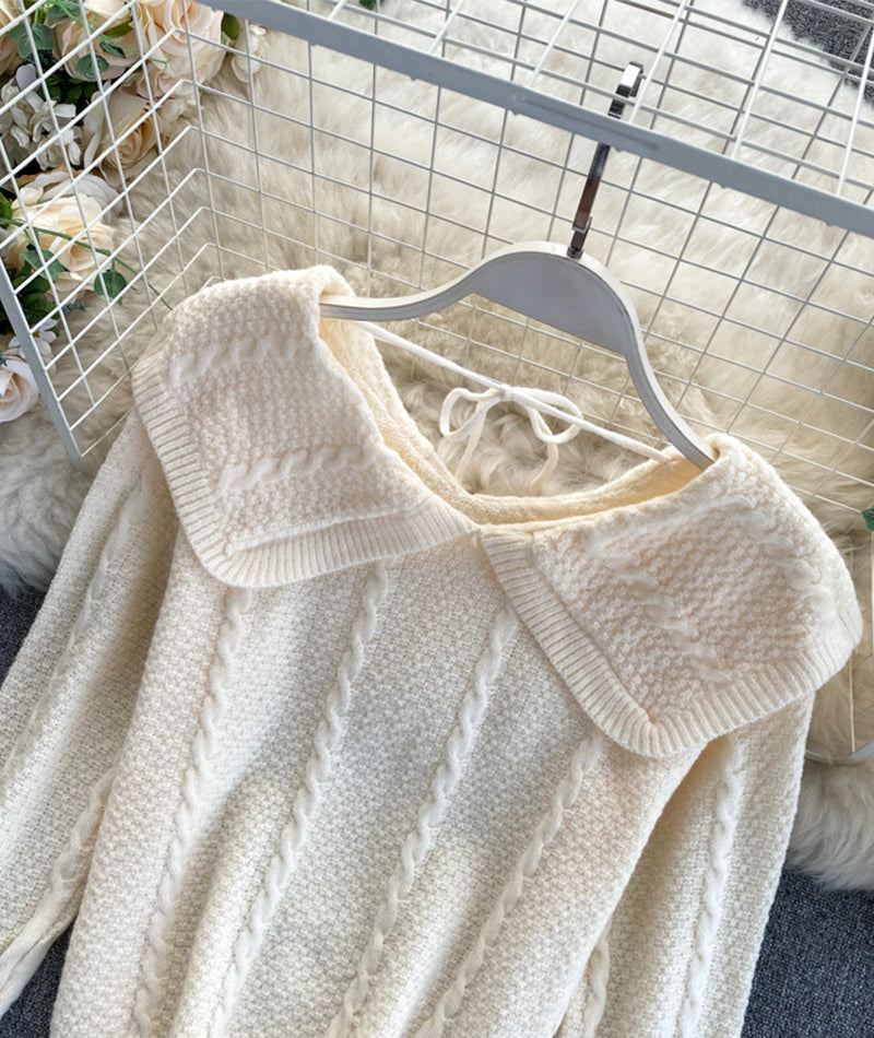 Cute lapel sweater long sleeve sweater 075