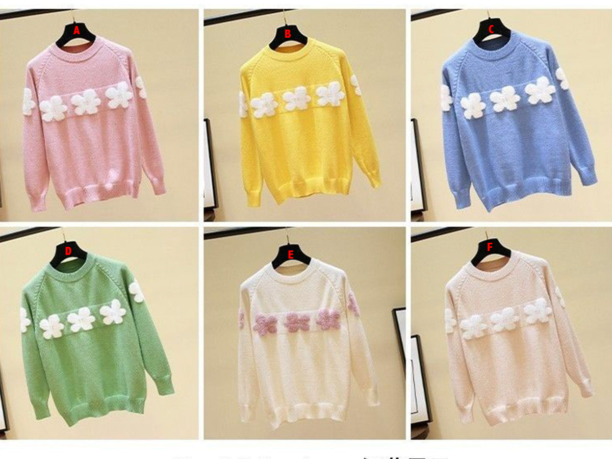 Sweet round neck flower sweater 041