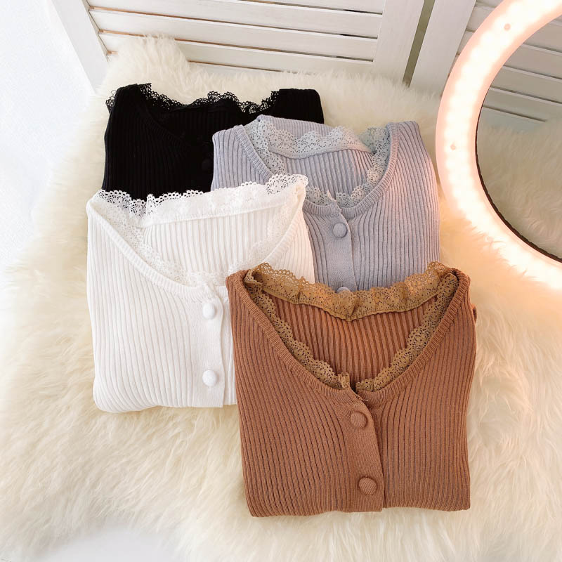 Simple Cardigan Lace Long Sleeve Sweater 020