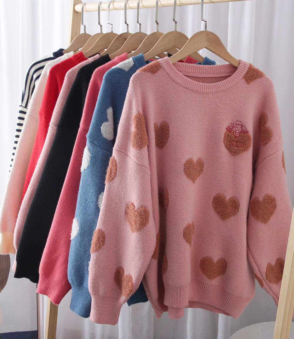 Sweater cute cherry love long sleeve sweater 046